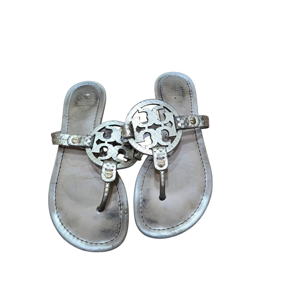 Tory Burch Miller Metallic Gold Snakeskin Leather Thong Sandals 6.5